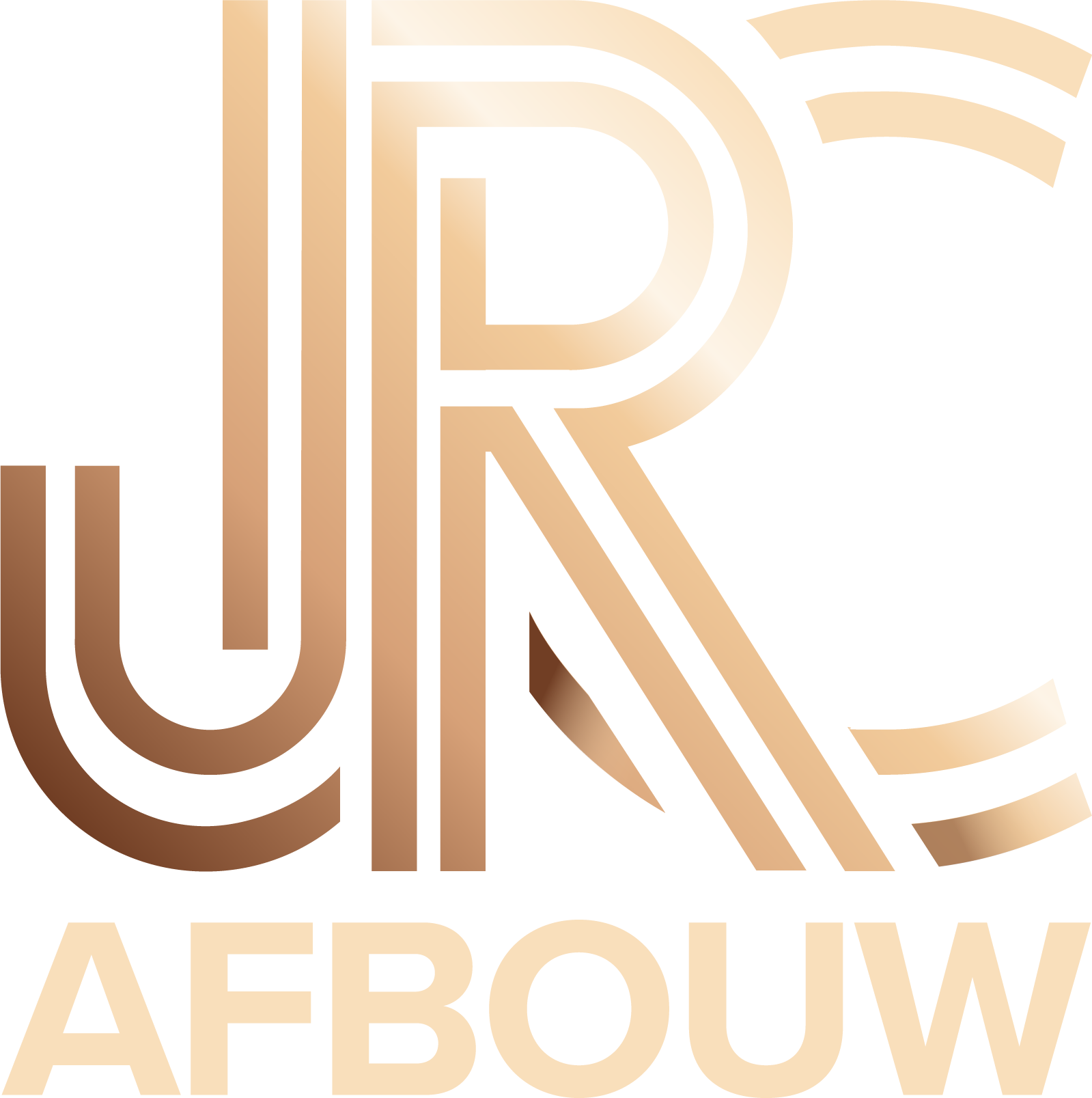 Logo van JRC Afbouw in een stijlvolle bronzen kleur met moderne lijnen en typografie